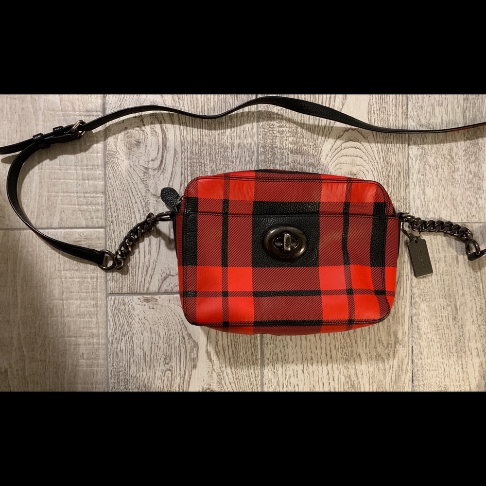 COACH Cross Body Handbag - Red/Black Plaid